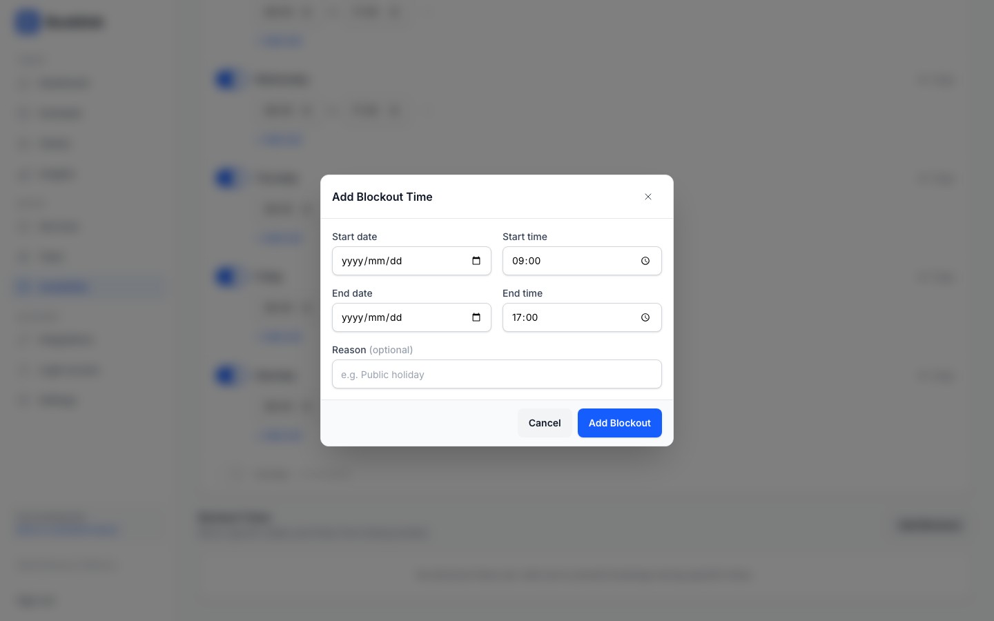 availability add blockout