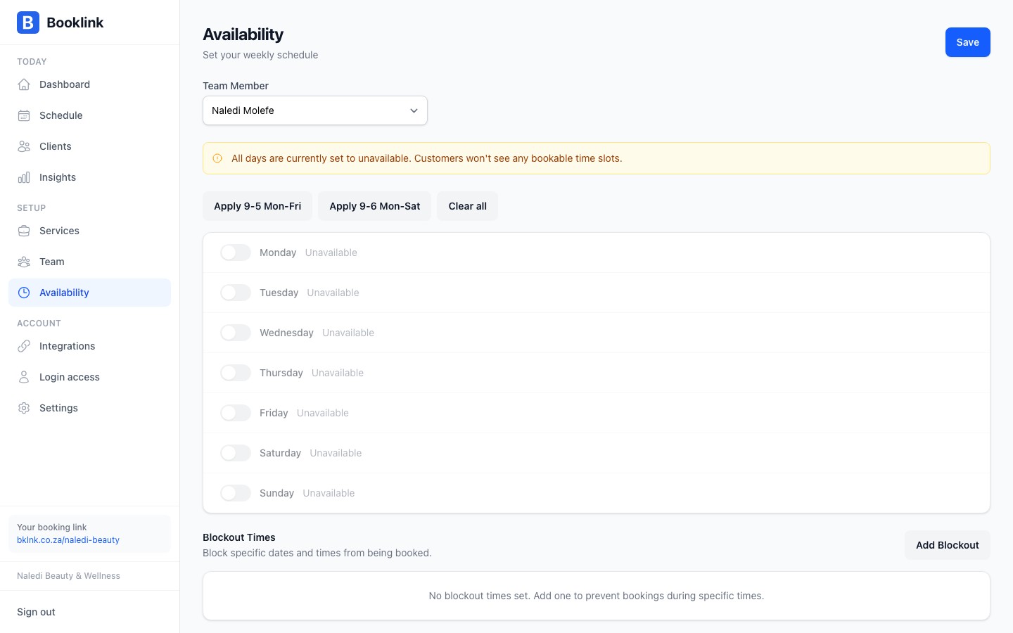 availability empty state