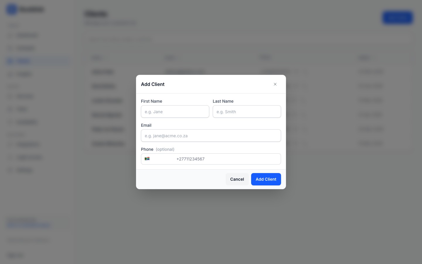 clients add form