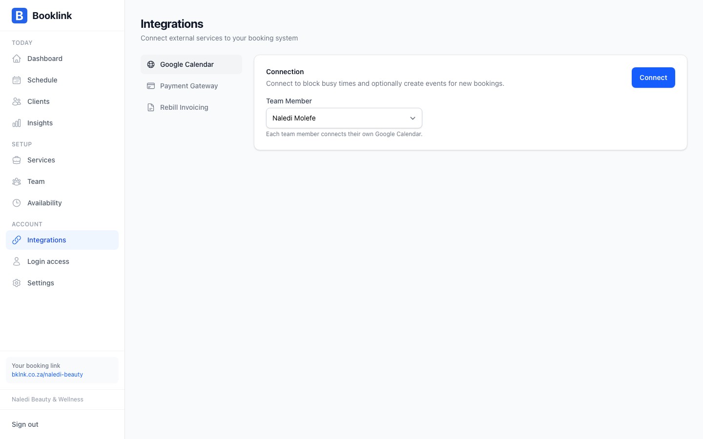 integrations google disconnected