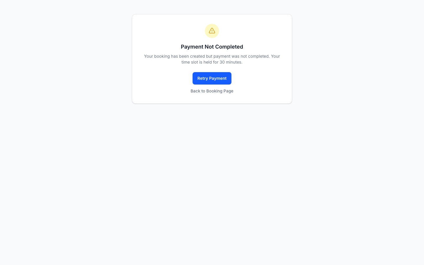 Payment cancelled screen shown to the client when checkout does not complete