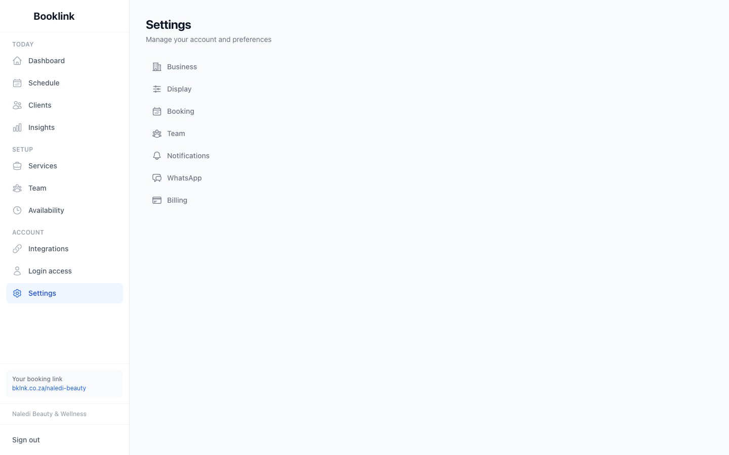 Booking preferences settings page showing interval and notice fields