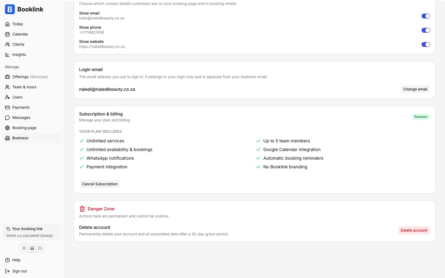 settings login email