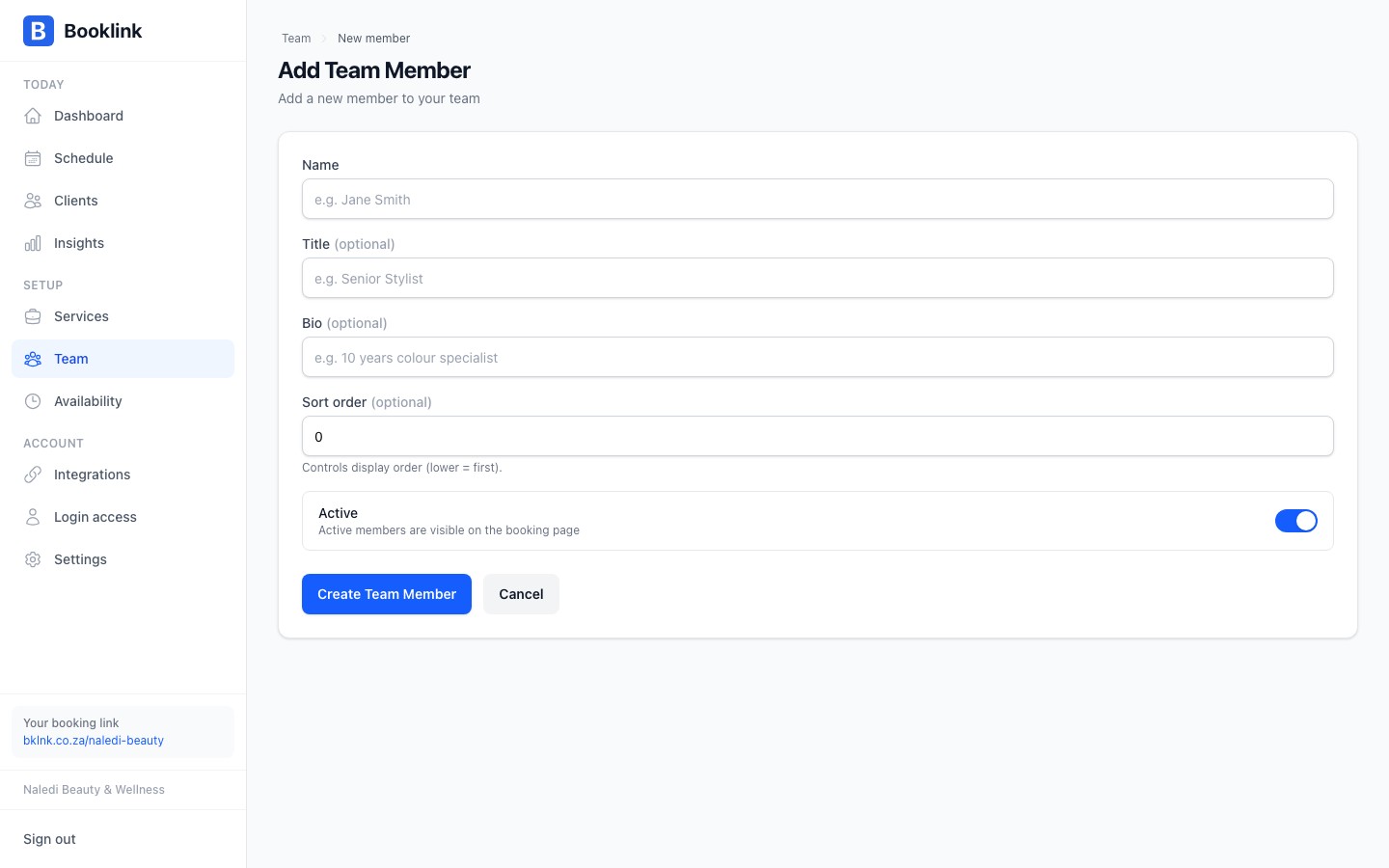 team add form